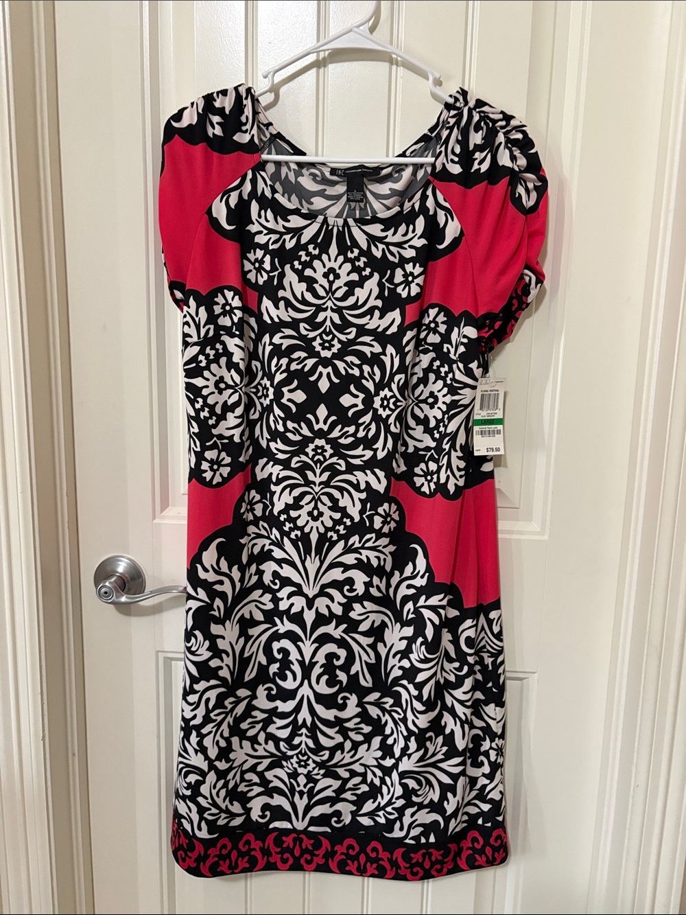 NWT‎ Inc Pink, Black and White Damask Midi Dress
